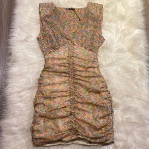 Zara Floral Summer Mini Ruched Fitted Dress Size Small NWOT